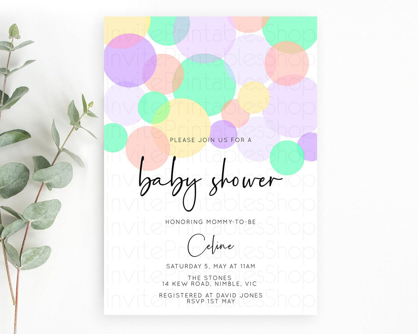 Pastel Rainbow Baby Shower Invitation Pastel Confetti Invitation Sprinkles Bubbles Invitation Colorful Rainbow Confetti Theme D10380
