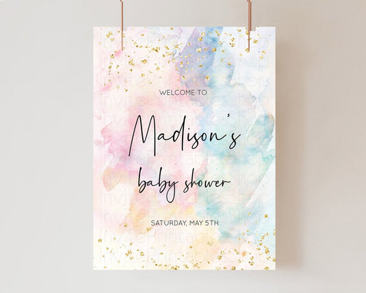 Pastel Baby Shower Welcome Sign Pastel Rainbow Welcome Sign Colorful Rainbow Confetti Watercolor Glitter Décor Pastel  Welcome Sign D10272