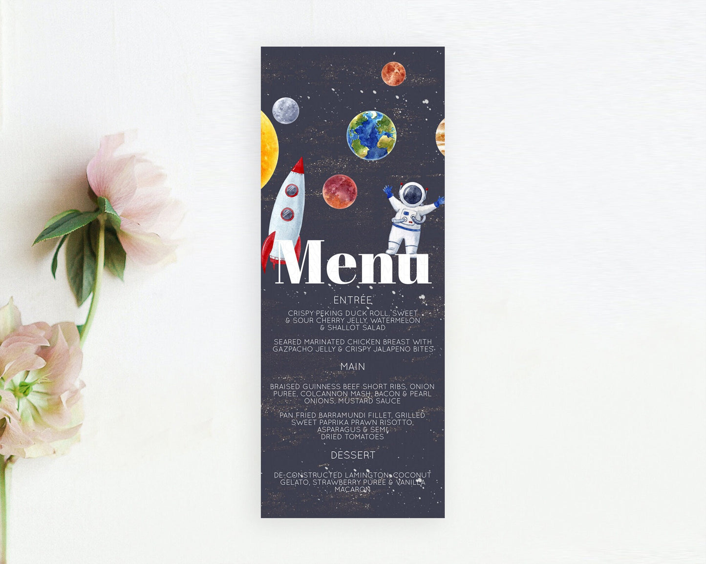 Space Menu Space Menu Template First Trip Around the Sun Table Decor Planets Solar System ONE year Food Menu Dinner Dessert Menu D10144