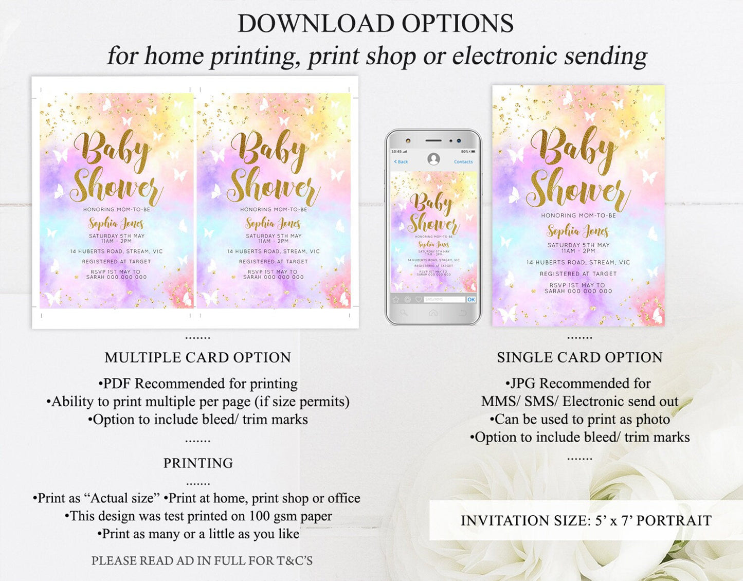 Rainbow Baby Shower Invitation Pastel Baby Sower Invitation Colorful Invite Sprinkle Confetti Watercolor Butterfly Baby Shower Invite D10435