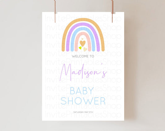 Editable Pastel Rainbow Baby Shower Welcome Sign Boho Rainbow Welcome Board