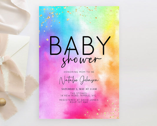 Editable Pastel Baby Shower Invitation Rainbow Baby Shower Invitation Colorf