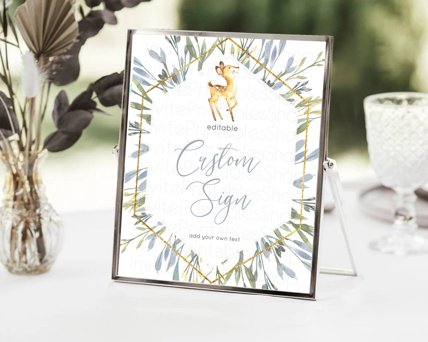 Fawn Deer Sign Pastel Floral Deer Table Sign Decor Enchanted Forest Butterfly Party 1st Birthday Baptism Baby Shower Bridal Shower D10400