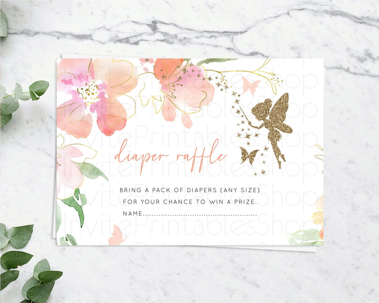 Editable Fairy Diaper Raffle Card Fairy Diaper Insert Enchanted Garden Fairy