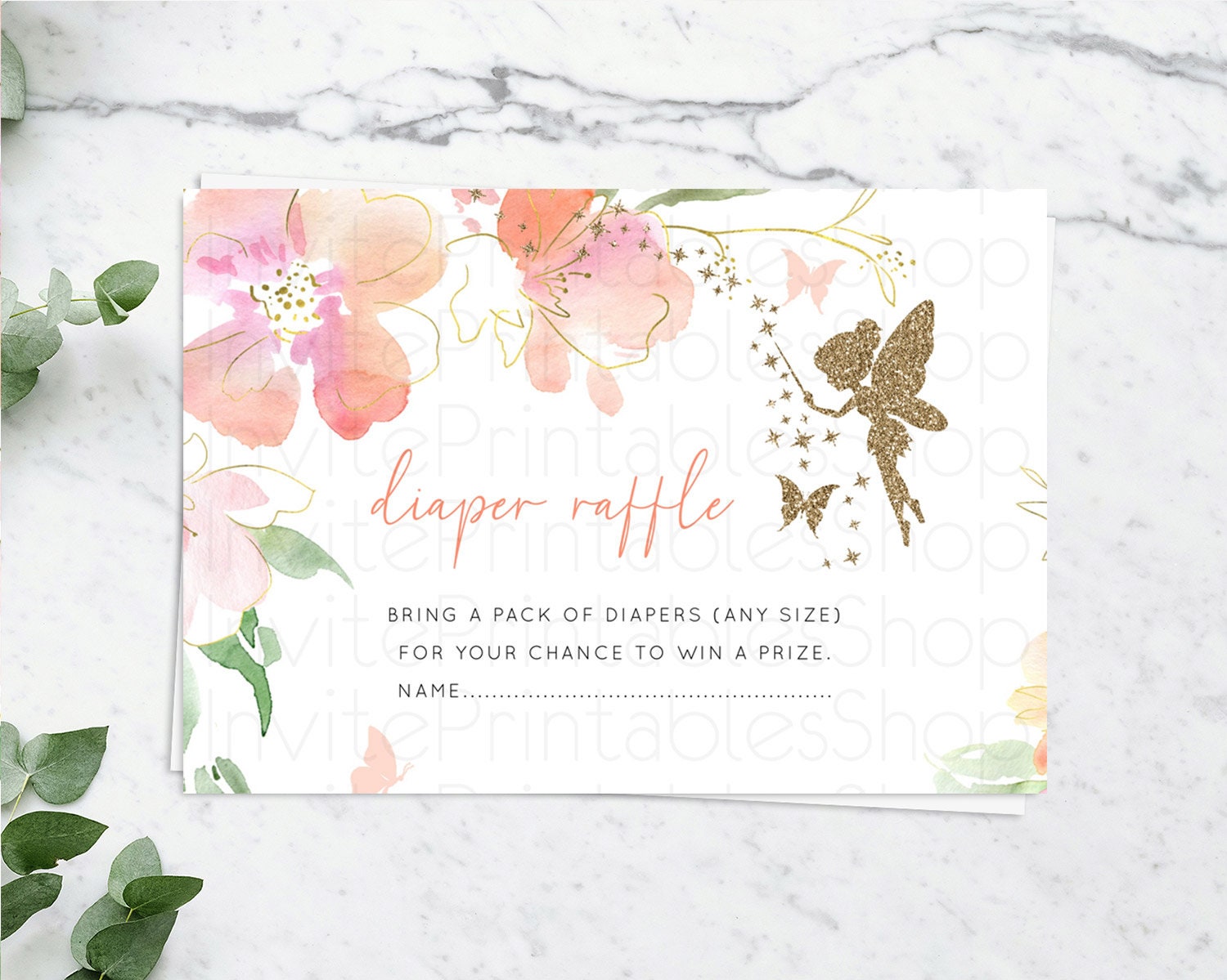 Editable Fairy Diaper Raffle Card Fairy Diaper Insert Enchanted Garden Fairy