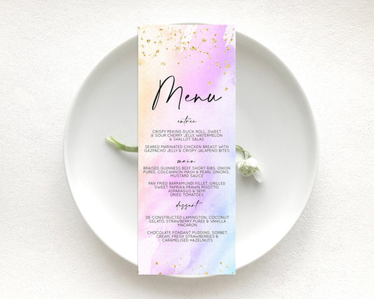 Editable Pastel Menu Pastel Rainbow Menu Template Colorful Pastel Table Deco