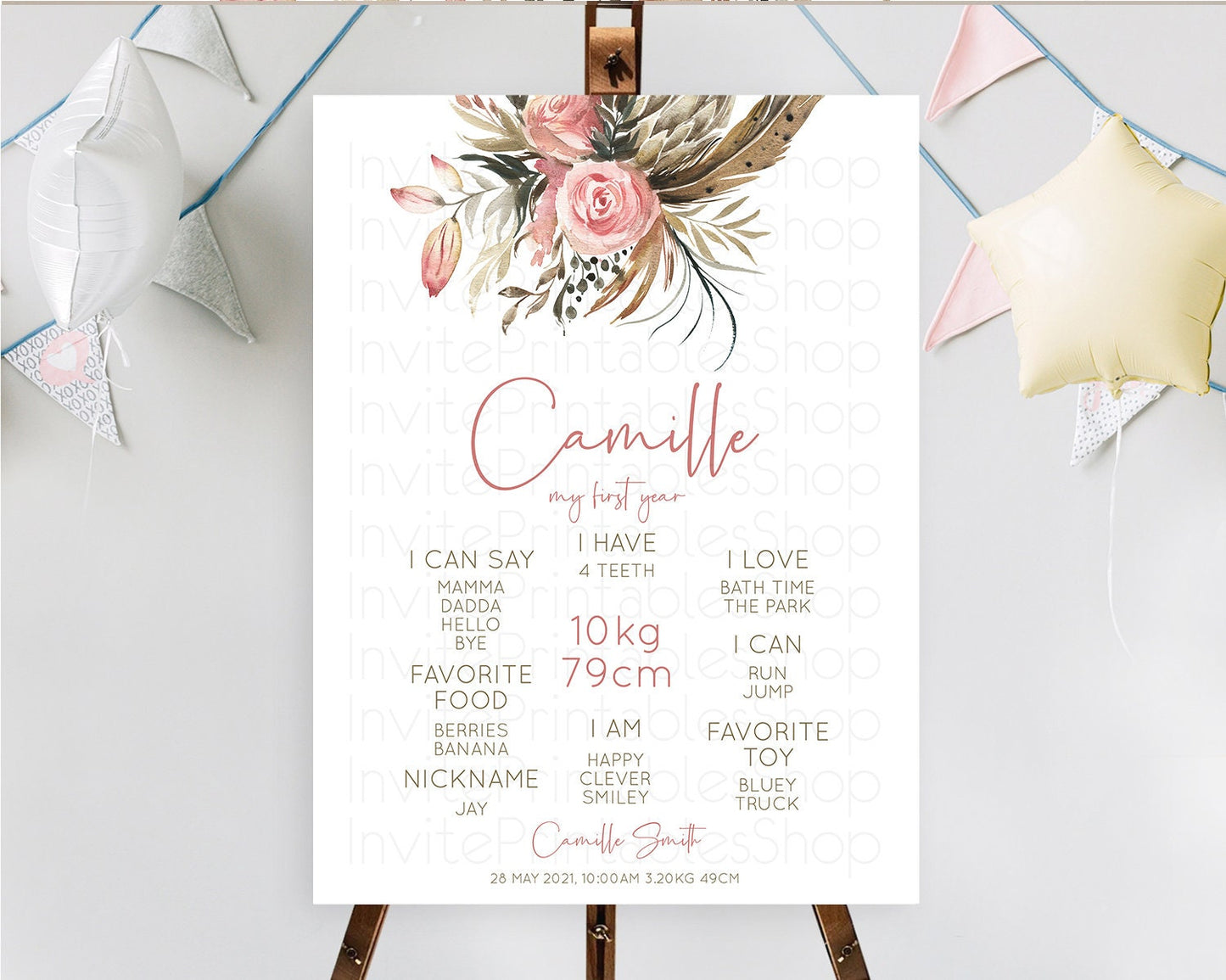 Secret Garden Milestone Board Wildflower First Birthday Milestone Poster Pastel Flowers Milestone Boho Wildflower 1st Birthday Sign D10686