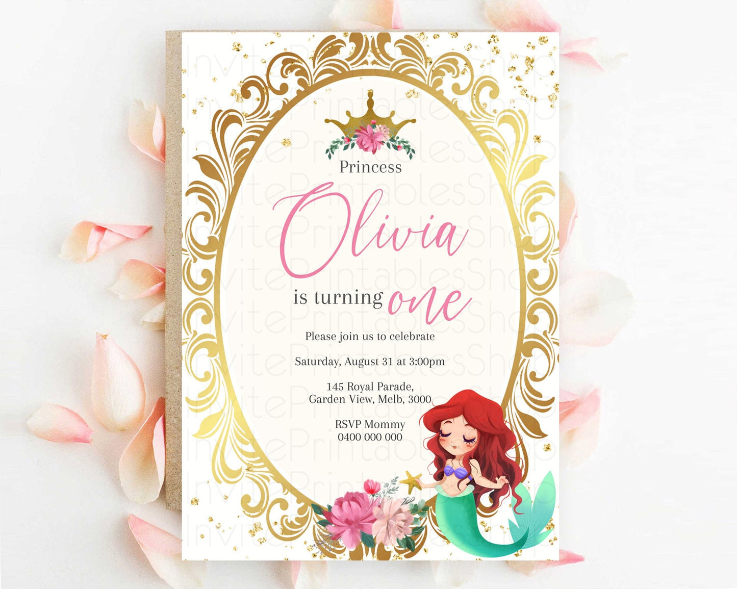 Princess Birthday Invitation Castle Invitation Royal Birthday Fairy Tale Enchanted Mirror Pastel Floral Garden 1st First Birthday D10746