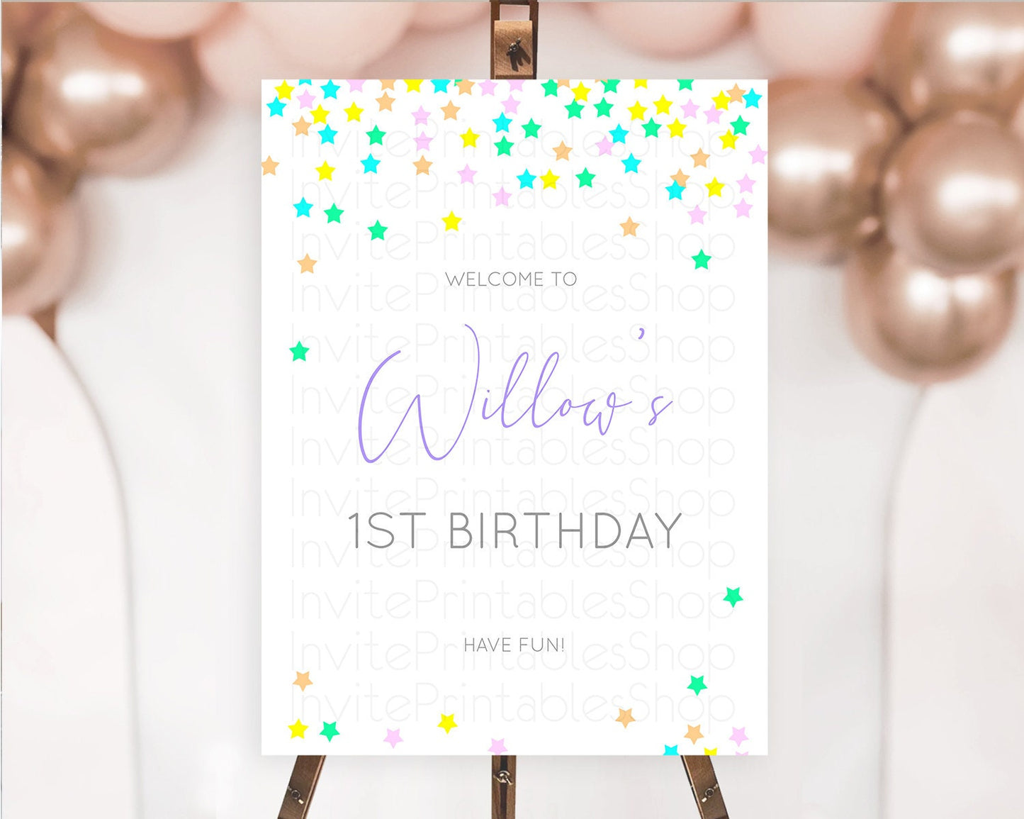 Star Welcome Board Pastel Stars Welcome Sign Shooting Star Rainbow Colorful Confetti Twinkle Little Star First Birthday Welcome Sign D10394