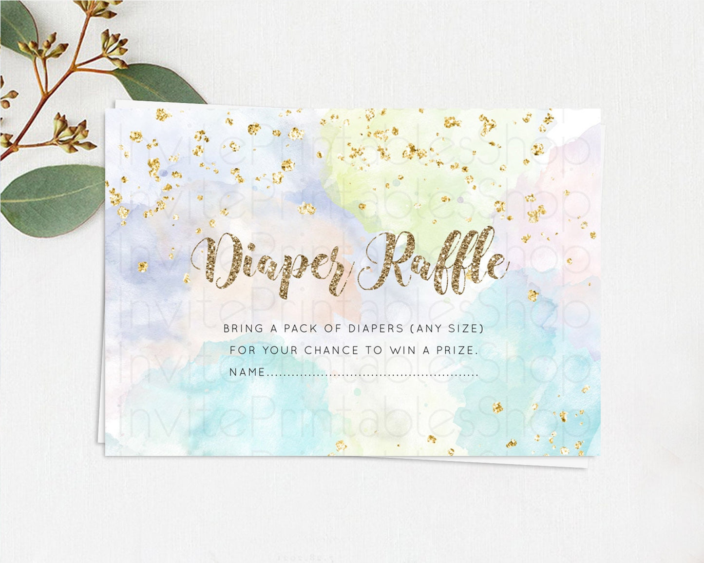 Pastel Diaper Raffle Card Pastel Rainbow Diaper Raffle Insert Colorful Ombre Watercolor Diaper Ticket Confetti Glitter Raffle Game D10614