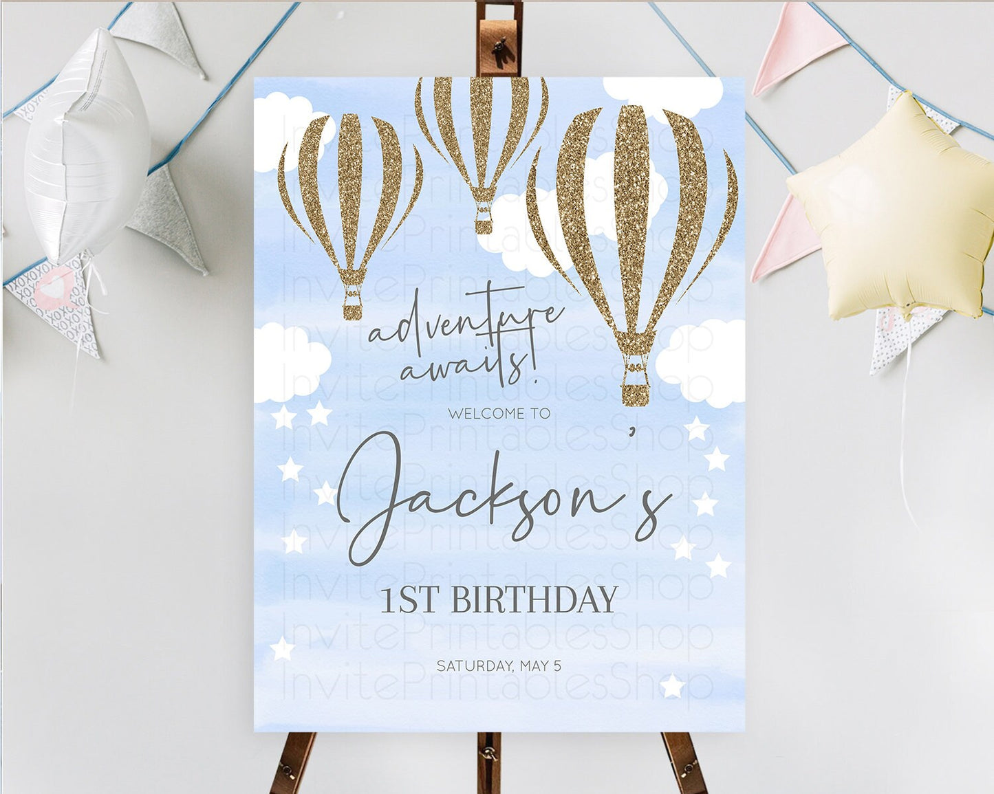 Hot Air Balloon First Birthday Welcome Board Hot Air Balloon Welcome Board Adventure Awaits Watercolor First Birthday Welcome Sign D10333