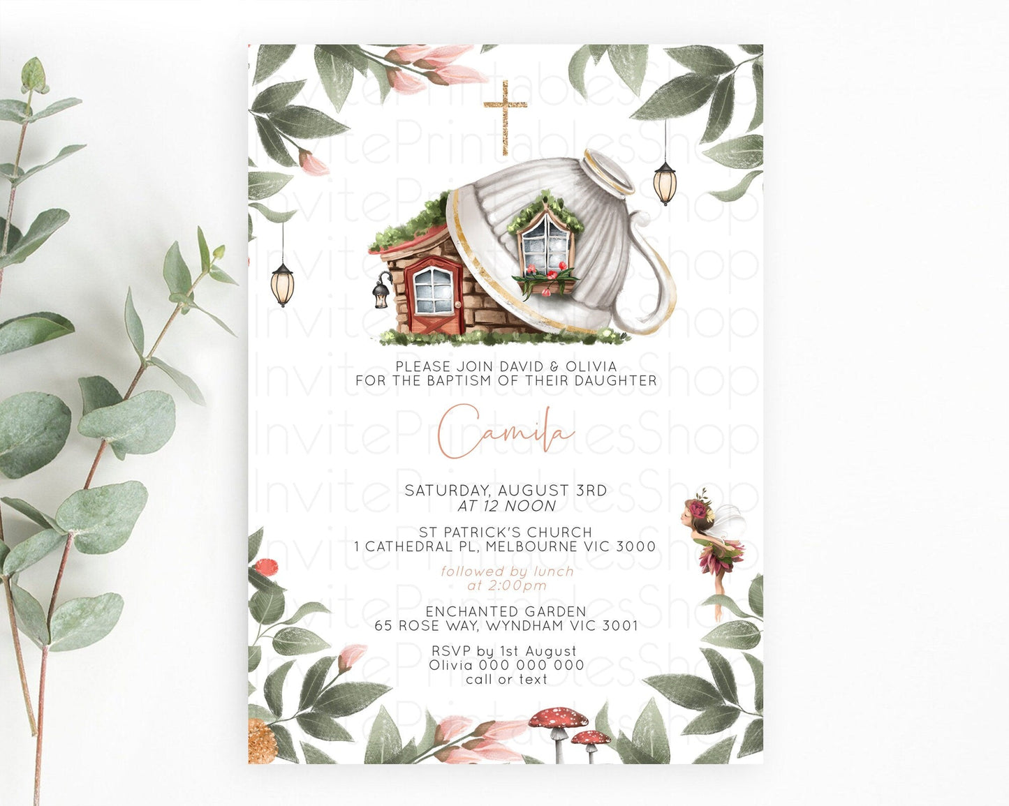 Fairy Baptism Invitation Fairy Baptism 1st Birthday Invitation Enchanted Secret Garden Christening Invite Pastel Floral Butterfly D10851