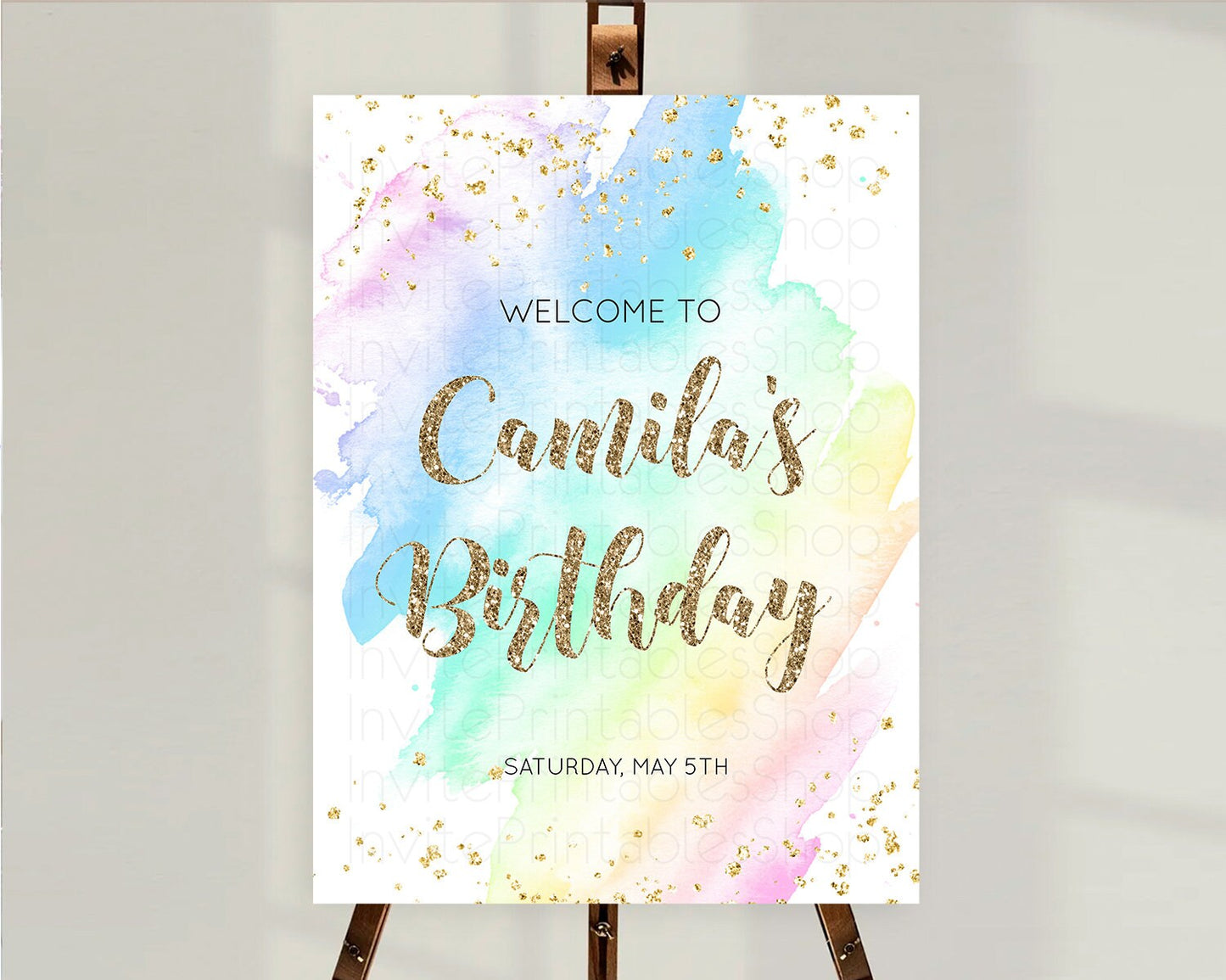 Pastel Welcome Sign Pastel Rainbow Welcome Sign Colorful Rainbow Confetti Watercolor Glitter Pastel First Birthday Welcome Sign D10637