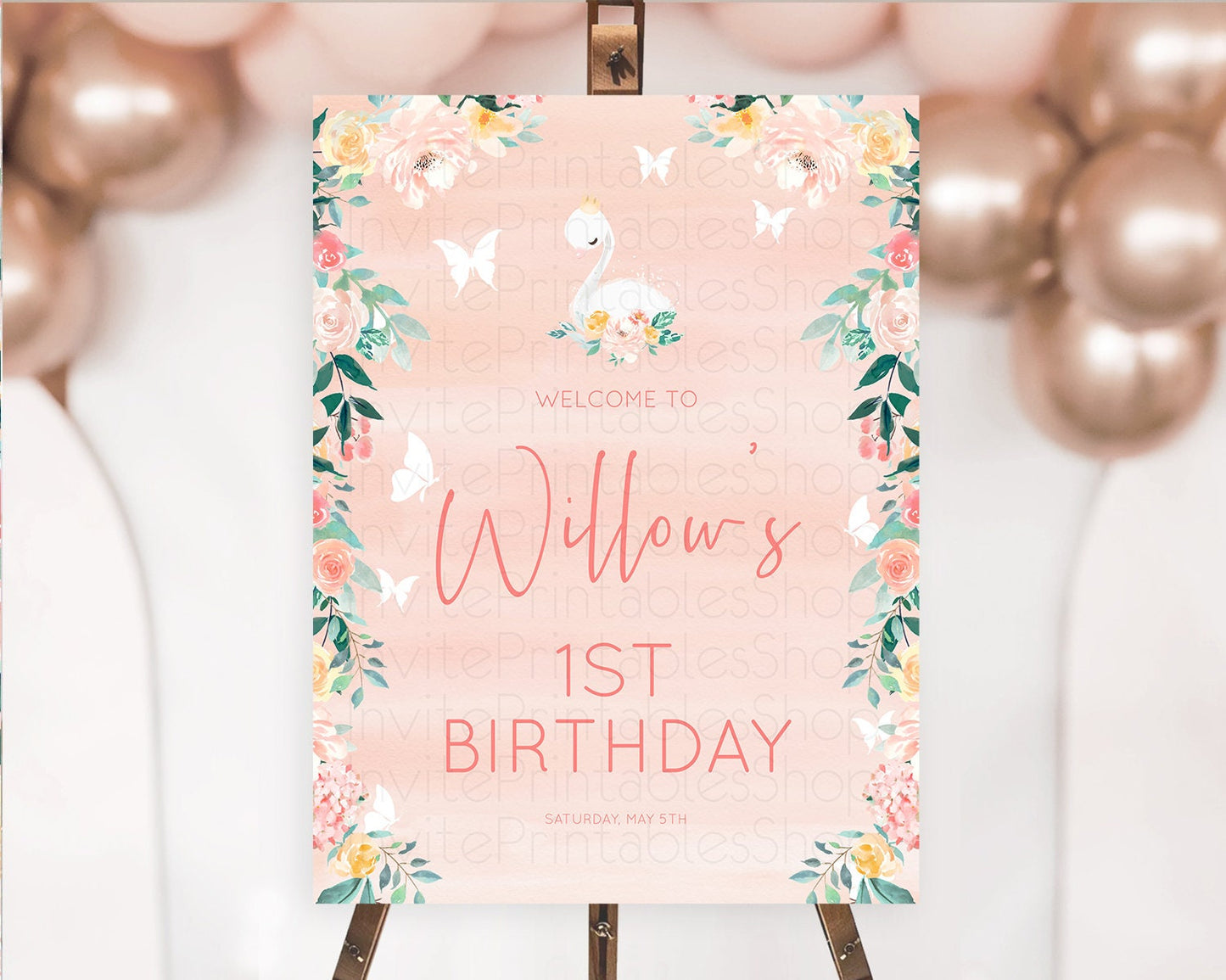 Swan Welcome Board Swan Princess Ballet Welcome Sign Enchanted Swan Lake Secret Garden Pastel Floral First Birthday Welcome Sign D10884