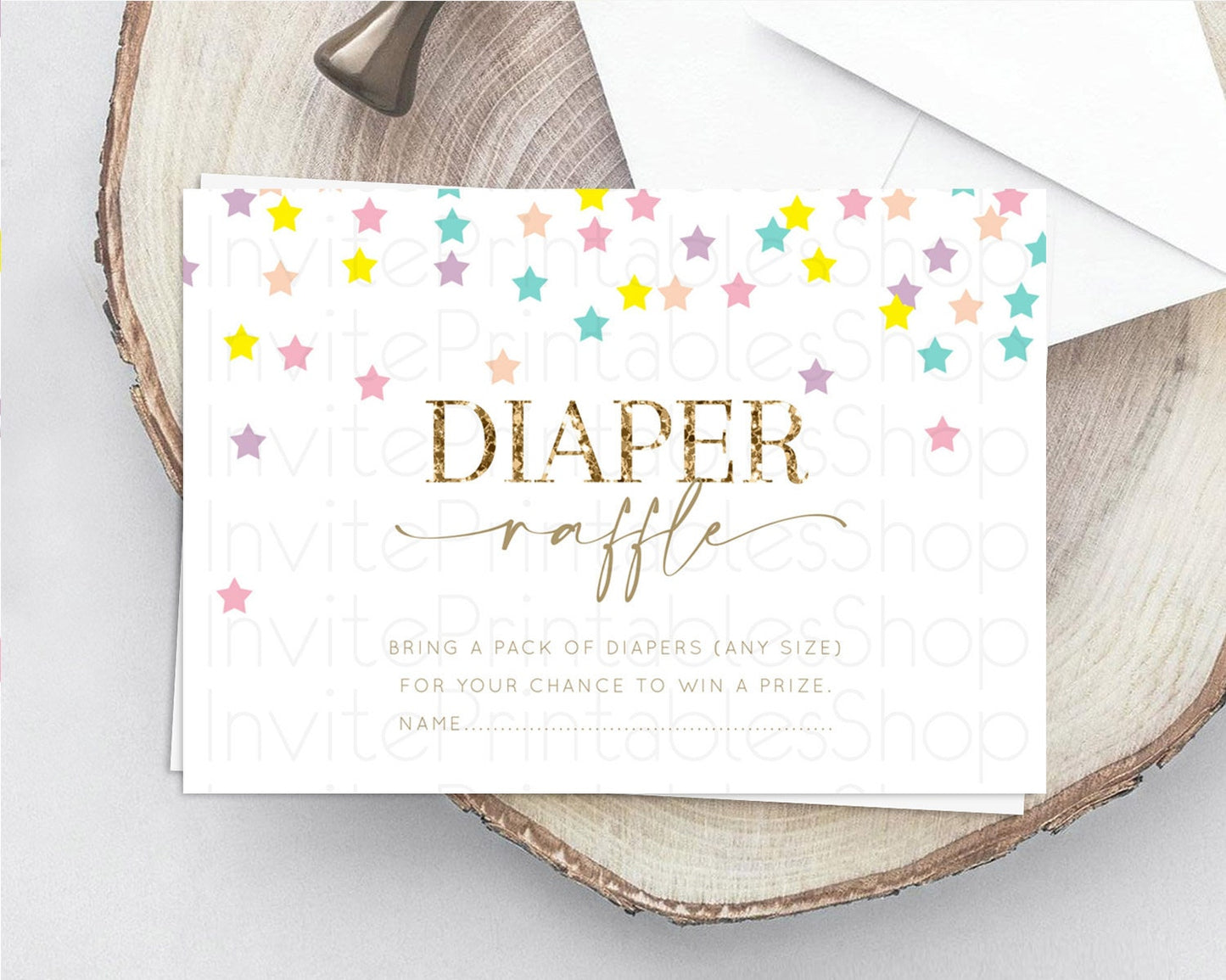 Pastel Star Diaper Raffle Card Shooting Star Diaper Raffle Insert Twinkle Little Star Diaper Ticket Rainbow Confetti Raffle Game D10601