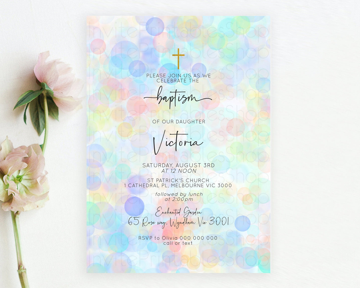 Pastel Baptism Invitation Bath Bomb Party Invitation Pastel Bubbles Baptism 1st Birthday Invitation Watercolour Christening Invite D10444