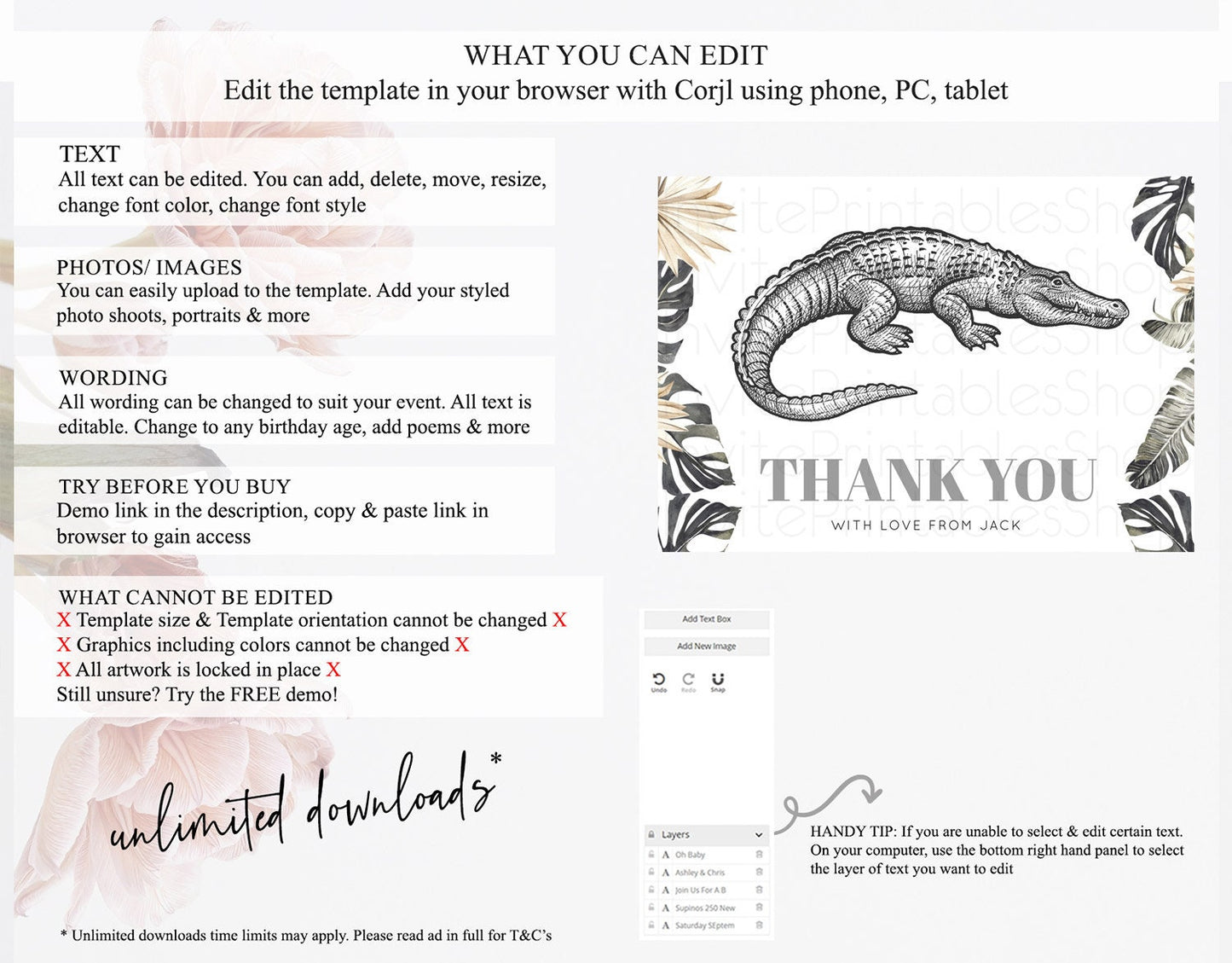 Croc Thank You Gator Thank You Card Croc Gator Party Crocodile Birthday Thank You Card Alligator Cards Teacher Thank You Cards D10830