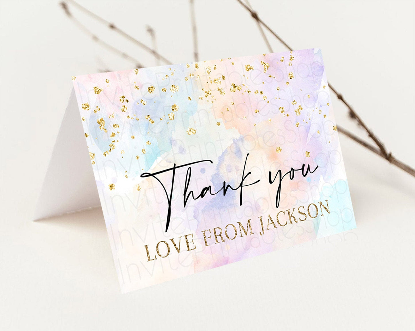 Pastel Thank You Rainbow Thank You Card Colorful Pastel Birthday Thank You Card Confetti Watercolor Pastel Teacher Thank You Cards D10605