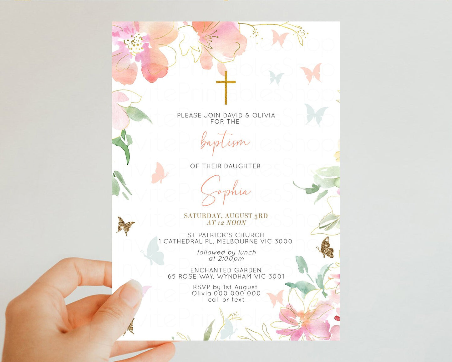 Secret Garden Baptism Invitation Floral Garden Christening Invite Enchanted Forest Invite Whimsical Floral Invite Botanical Pastel Pink 91