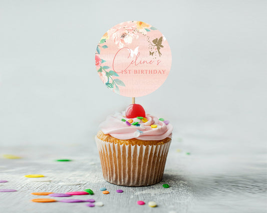 Editable Fairy Cupcake Toppers Pastel Fairy Cupcake Toppers Fairy Floral Gar