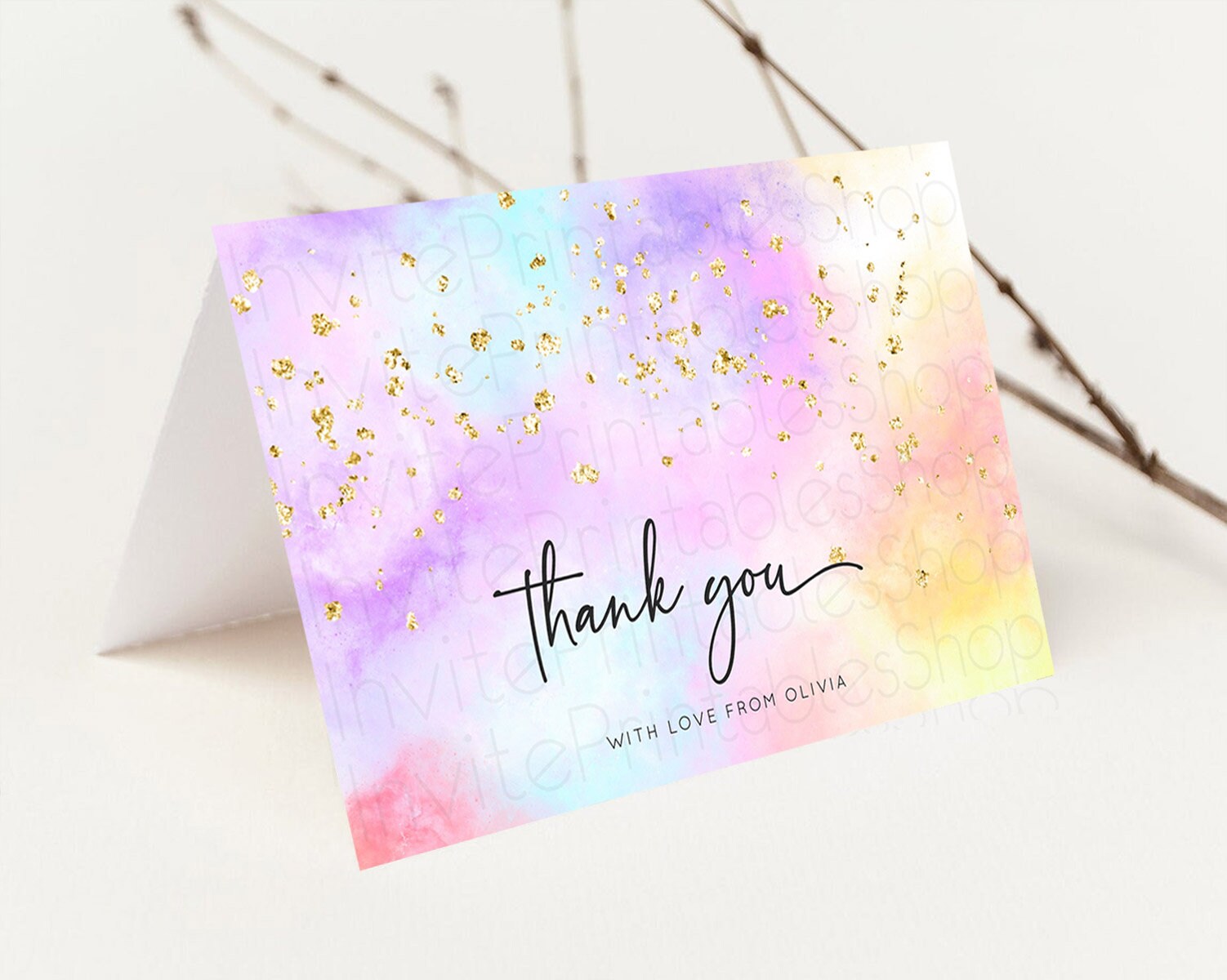Editable Pastel Thank You Rainbow Thank You Card Colorful Pastel Birthday Th