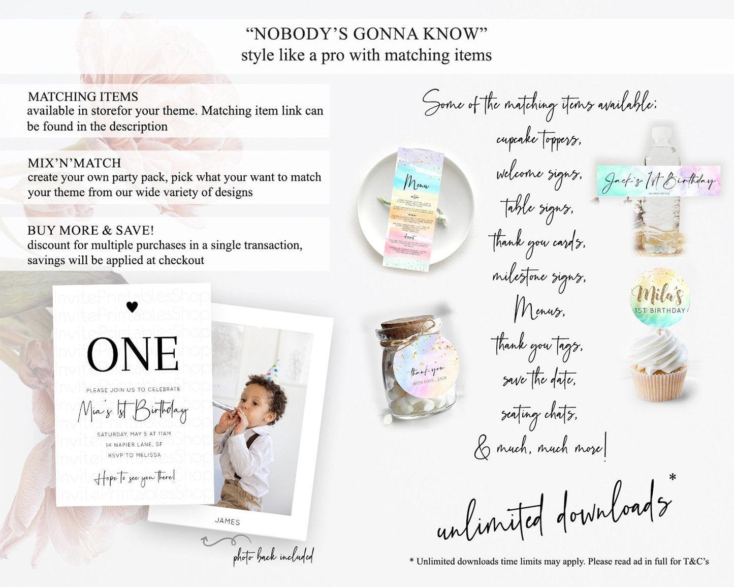 Minimalist Birthday Invitation White Black Invitation Minimalist Pastel Invitation Plain Invites Modern Simple 1st First Birthday D10955