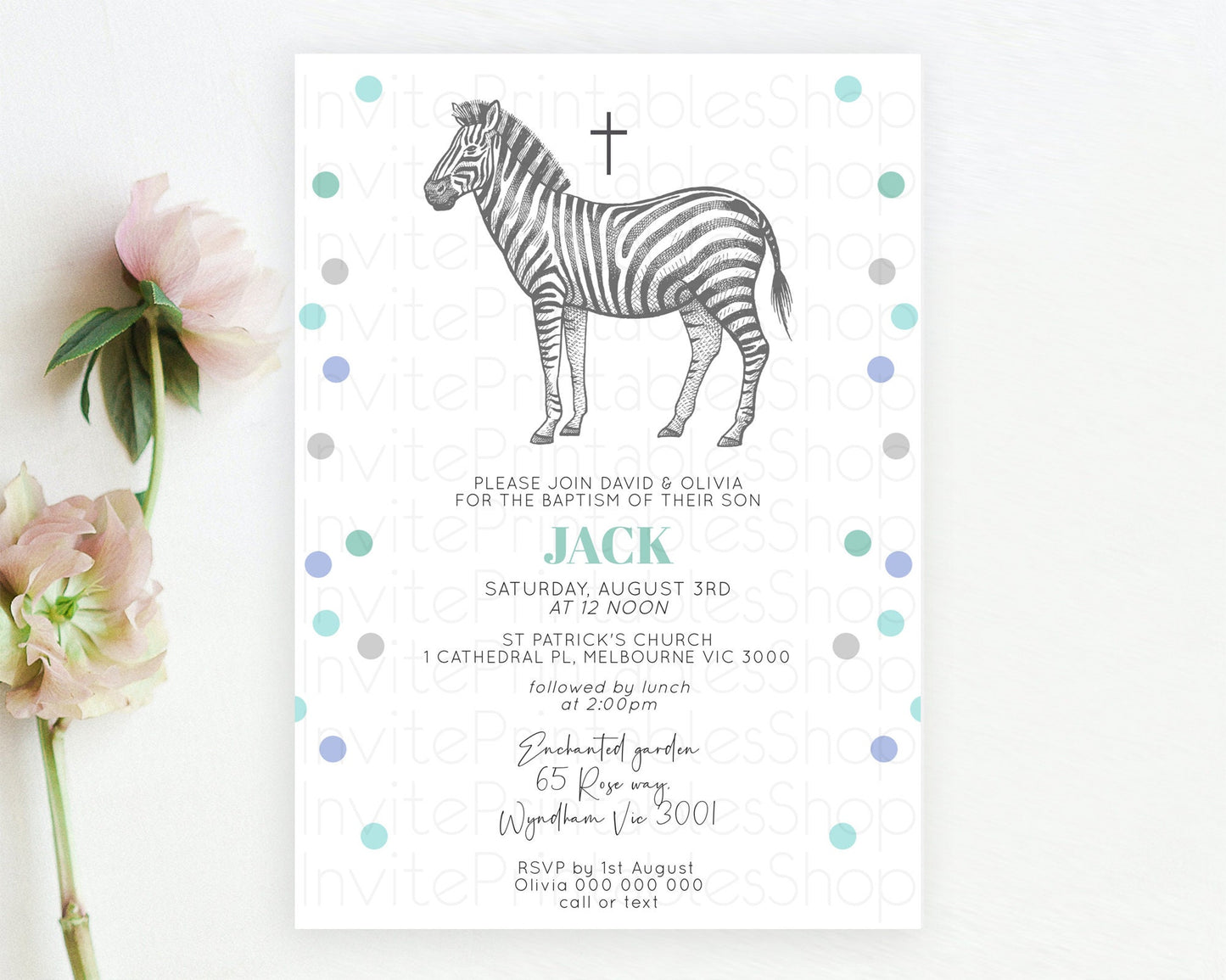 Editable Zebra Baptism Invitation Zebra Baptism 1st Birthday Invitation Jung