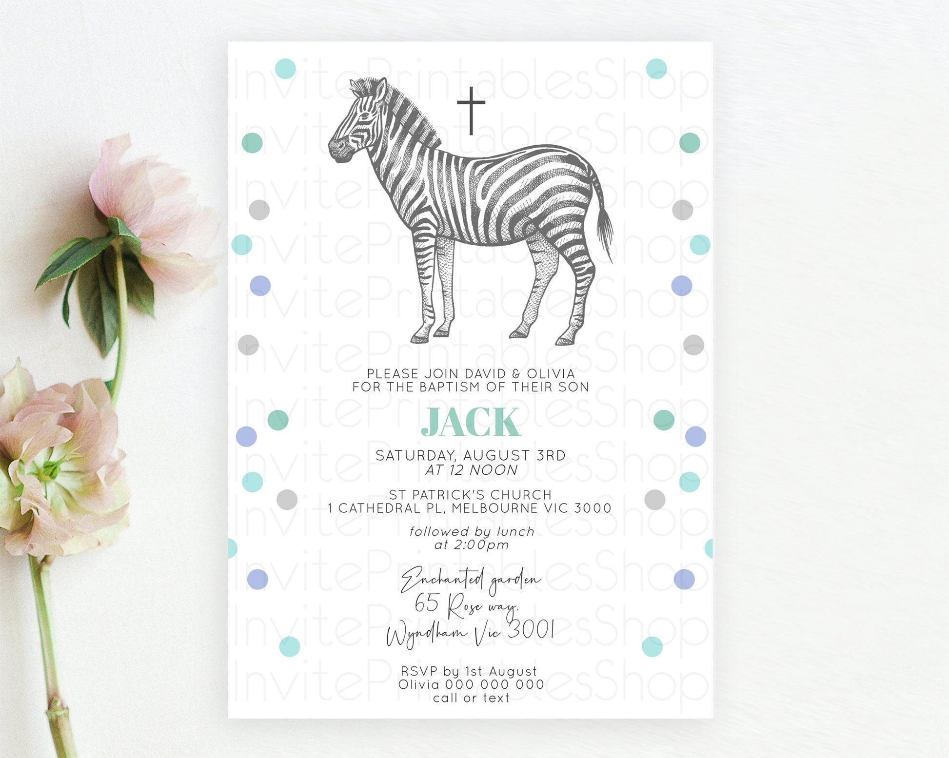 Editable Zebra Baptism Invitation Zebra Baptism 1st Birthday Invitation Jung