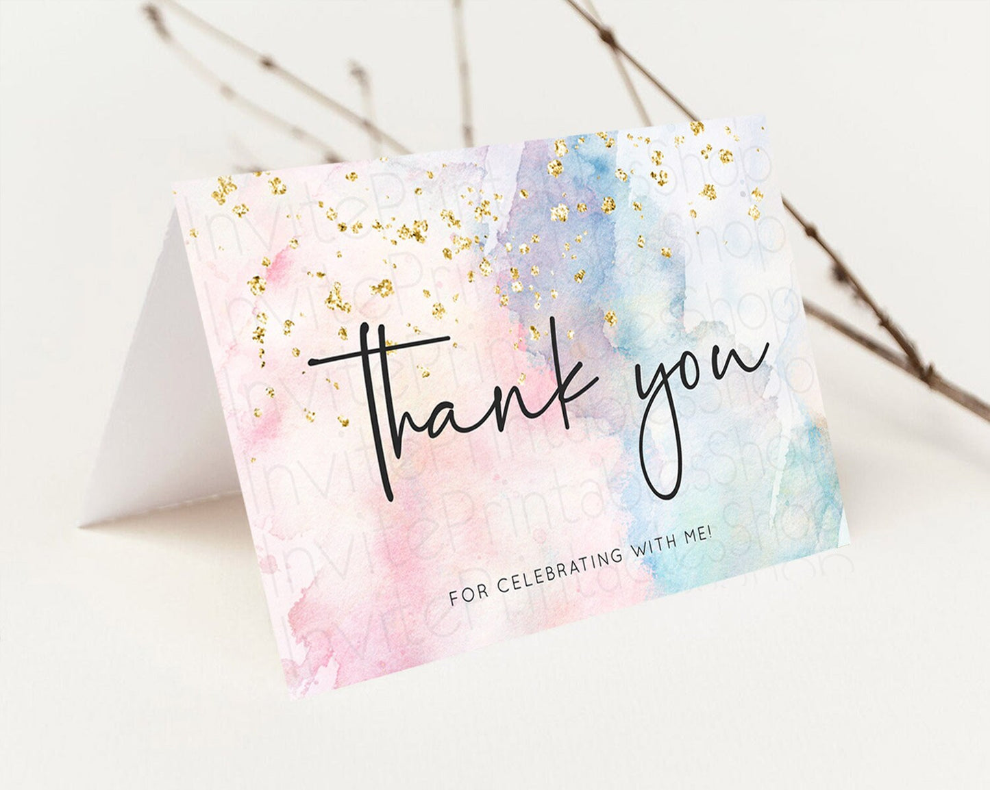 Pastel Thank You Rainbow Thank You Card Colorful Pastel Birthday Thank You Card Confetti Watercolor Pastel Teacher Thank You Cards D10263