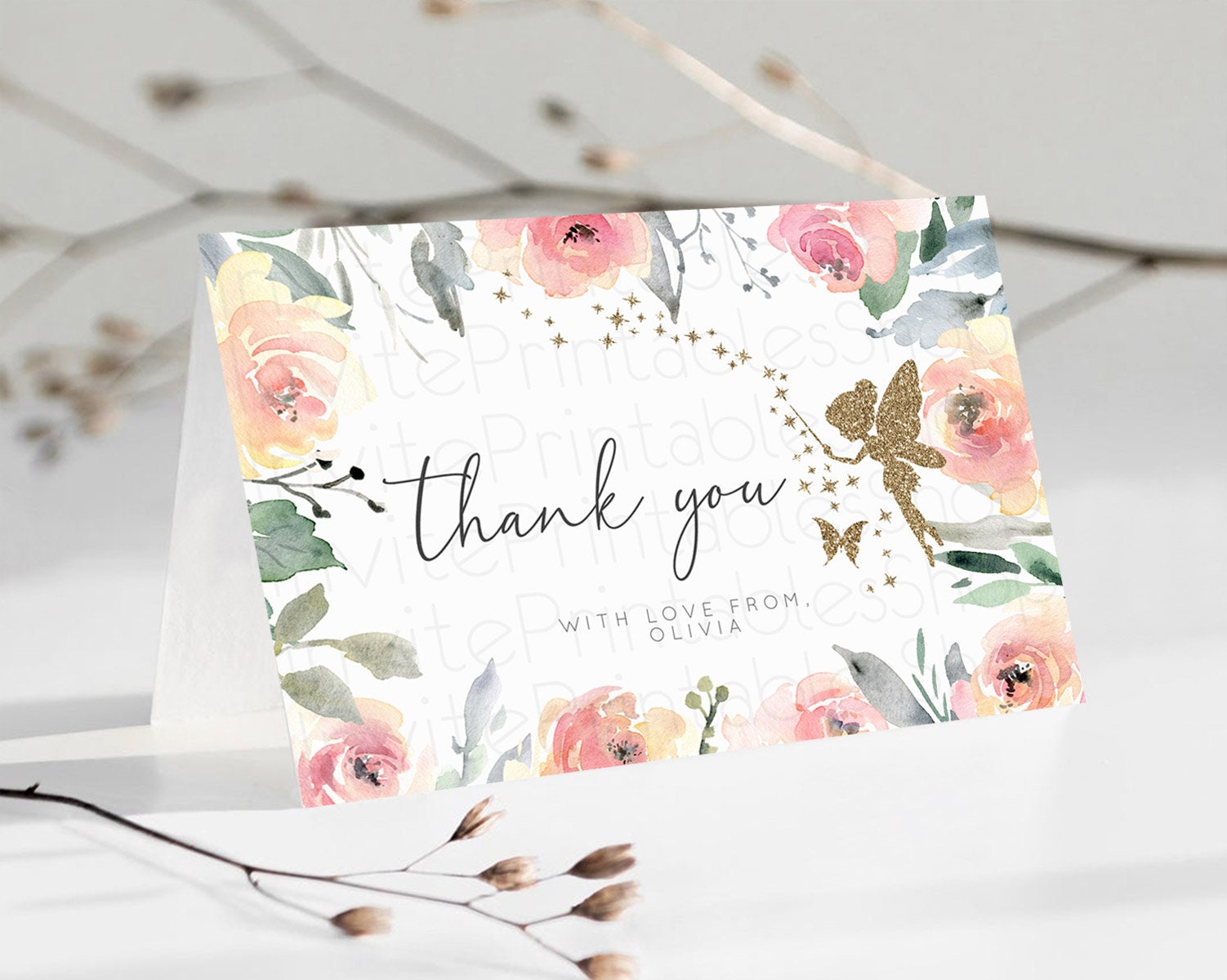 Editable Fairy Thank You Fairy Thank You Card Enchanted Garden Pastel Butter