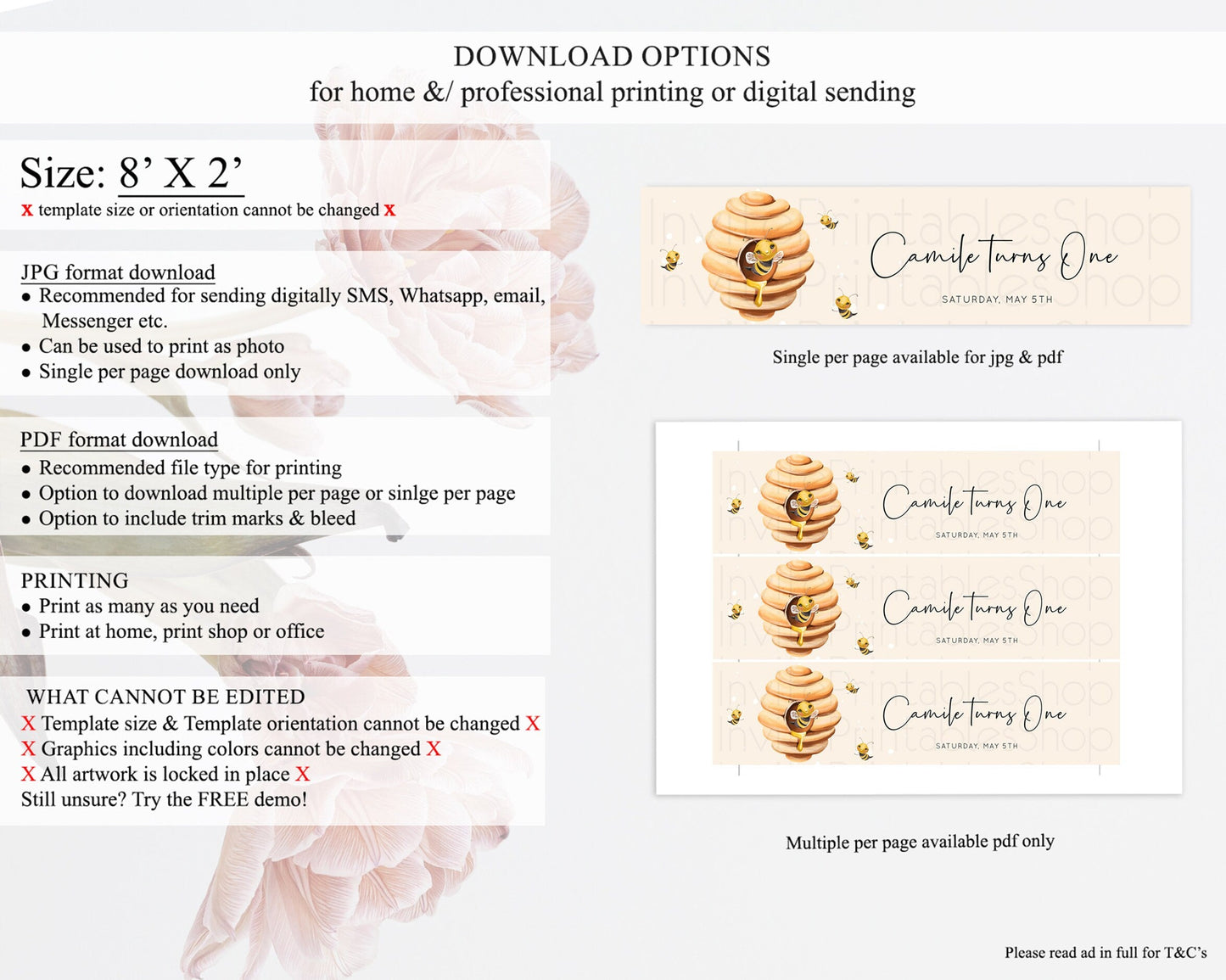 Queen Bee Water Label Template Momma BEE First BEE-DAY Birthday Baby Shower Baptism Wedding Floral Sweet Honey Beehive Party Decor D10754