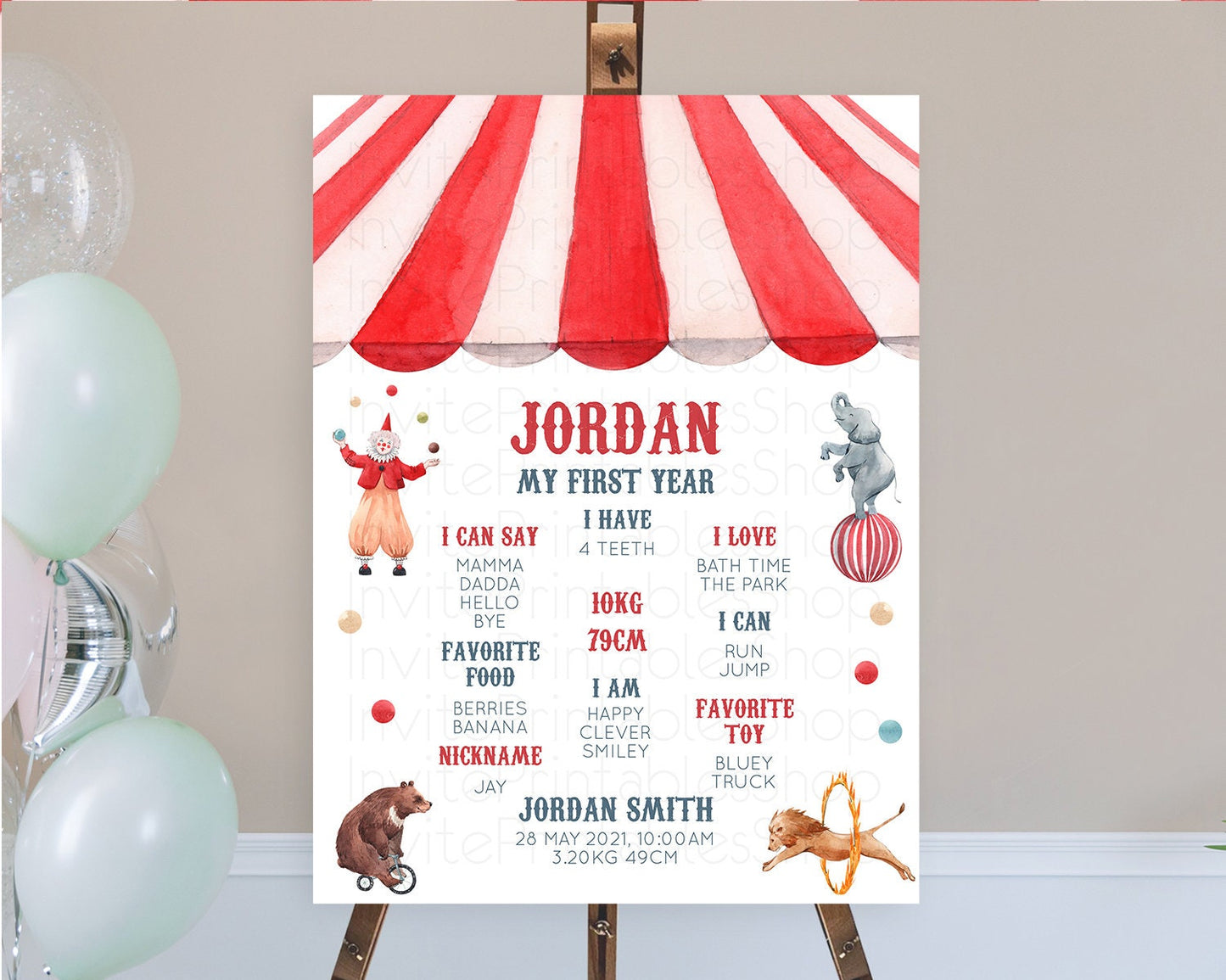 Circus First Birthday Milestone Board Carnival First Birthday Milestone Poster Step Right Up Circus Tent First Birthday Welcome Sign D10533