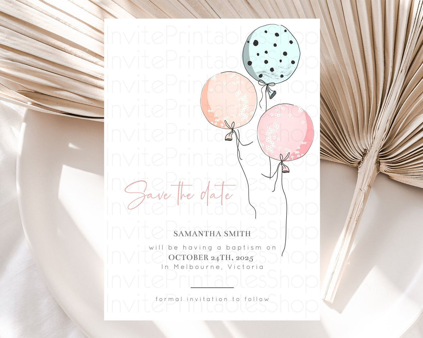 Pastel Balloons Save The Date Rainbow Confetti Balloon Party Colorful Balloon Save The Date Template Birthday Baby Shower Baptism D10868