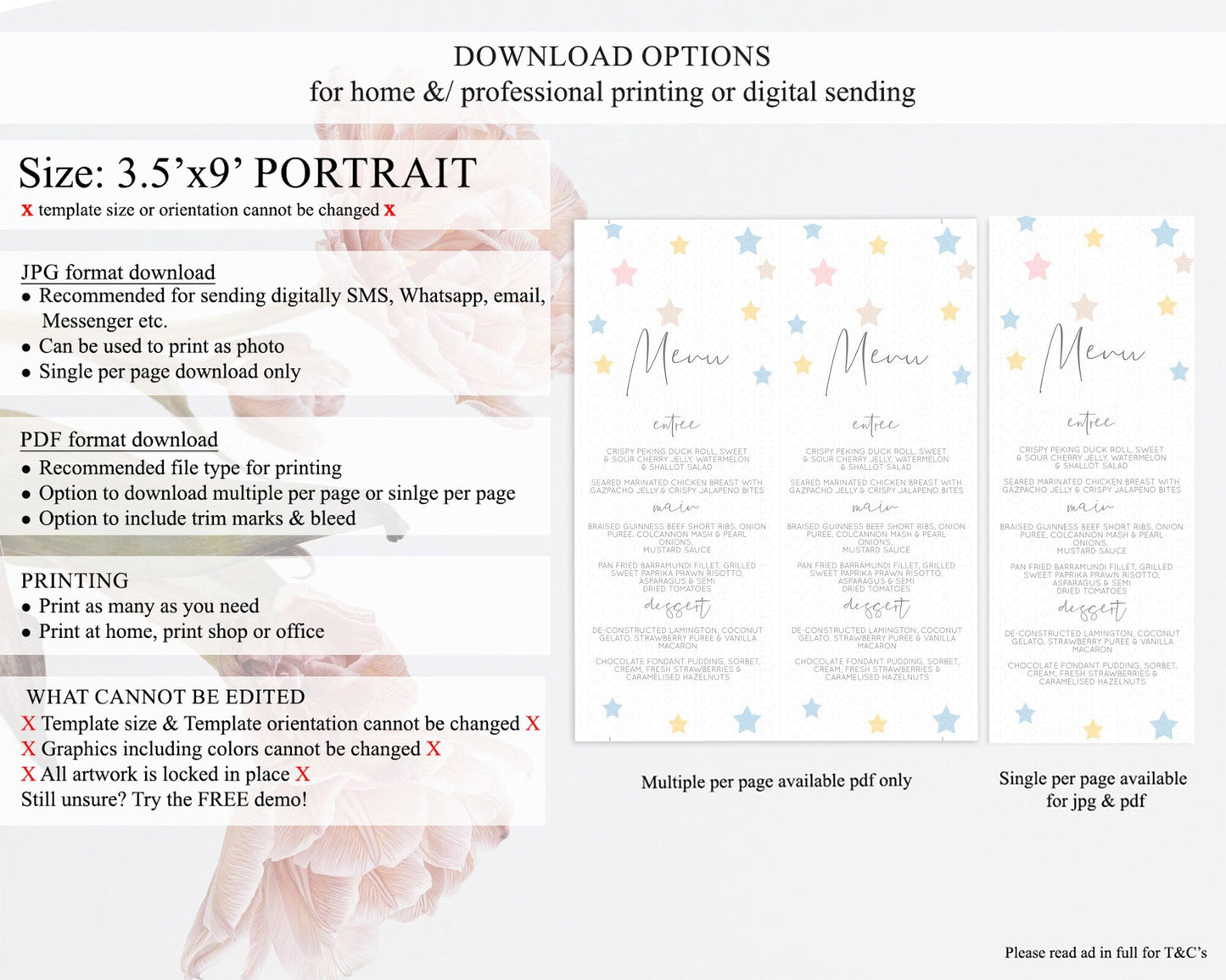 Star Menu Template Pastel Stars Menu Shooting Star Twinkle Little Star Decor Rainbow Colorful Confetti Dinner Dessert Food Menu D10795