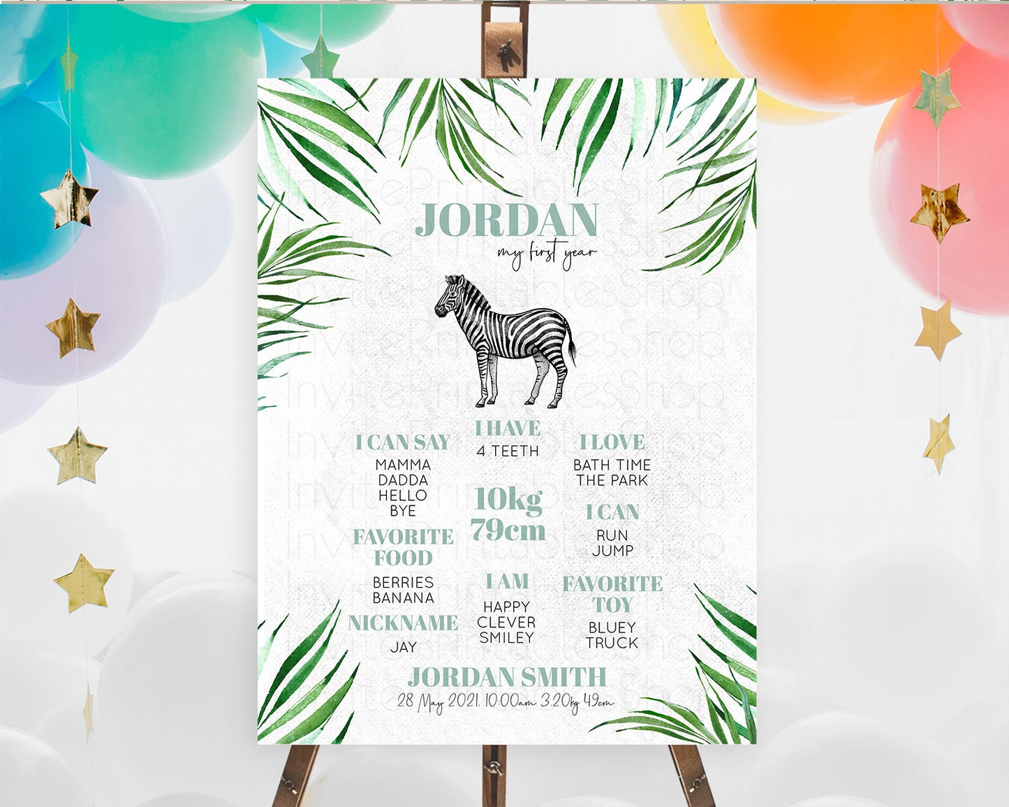 Zebra First Birthday Milestone Board Zebra Milestone Poster Zebra Decor Safari Adventure Zebra First Birthday Welcome Sign D10844