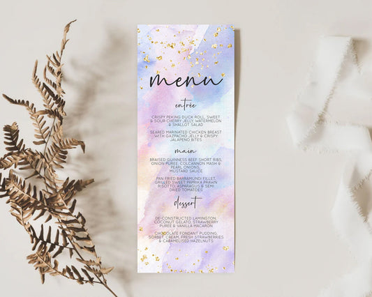 Editable Pastel Menu Pastel Rainbow Menu Template Colorful Pastel Table Deco