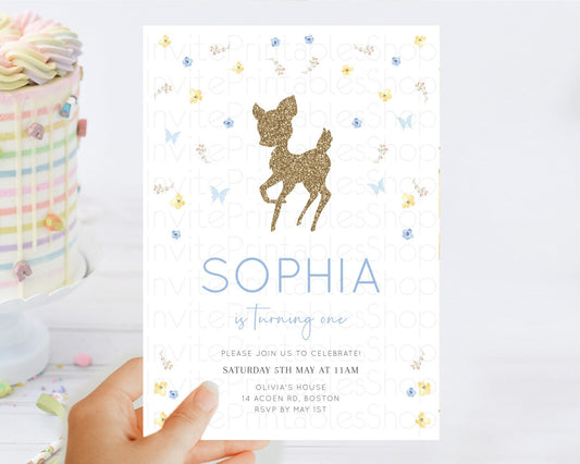 Editable Fawn Birthday Invitation Deer Birthday Invitation Enchanted Forest