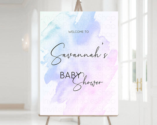Editable Purple Baby Shower Welcome Sign Purple Watercolor Welcome Board Pas