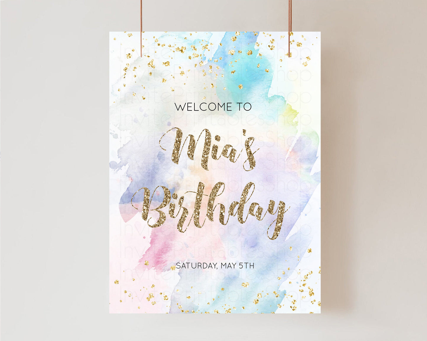 Rainbow Welcome Sign Pastel 1st Birthday Sign Ombre Watercolor Birthday Welcome Sign Pastel Splash Welcome Sign Glitter Sprinkle Sign G487