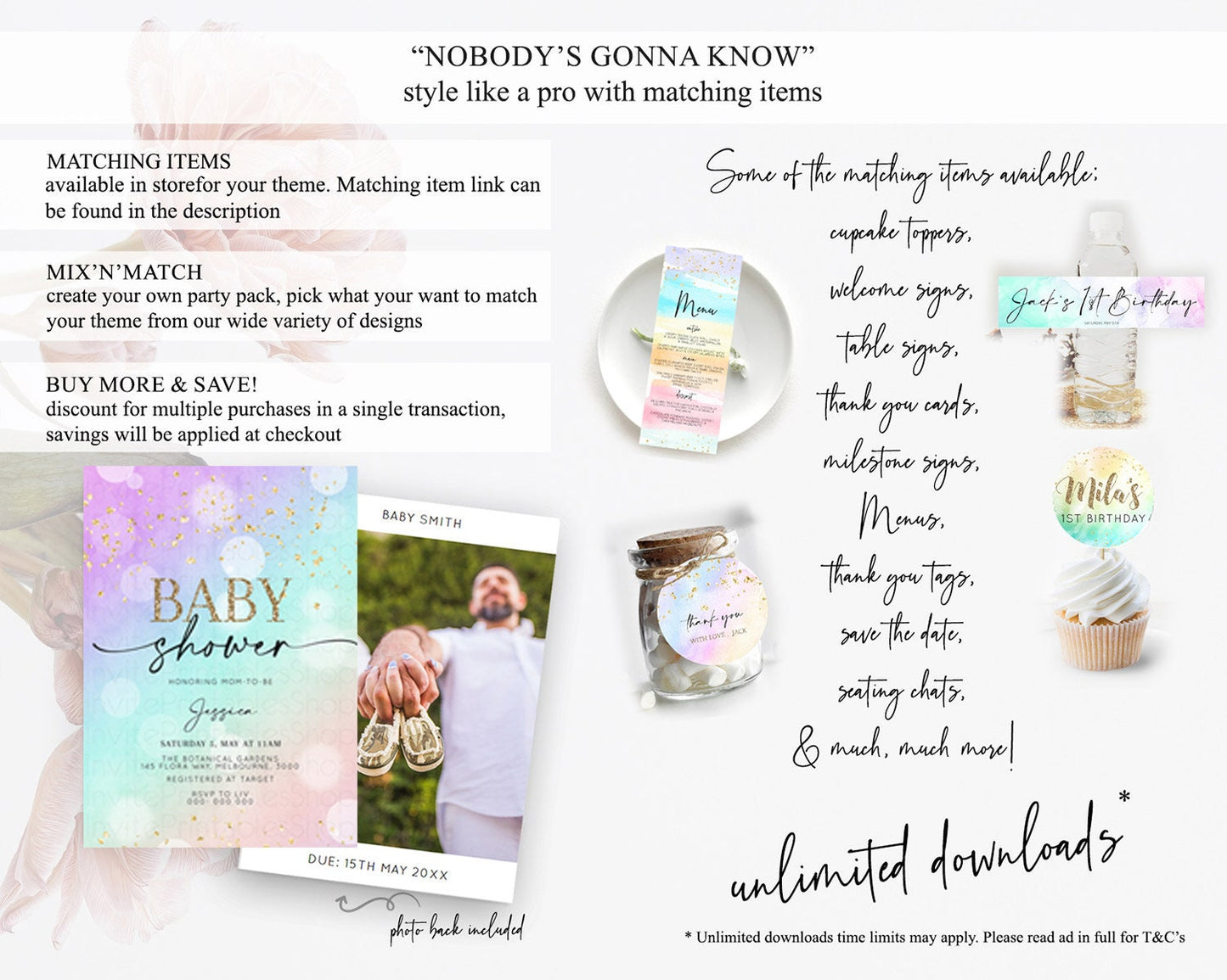 Pastel Baby Shower Invitation Rainbow Baby Shower Invitation Colorful Pastel Watercolor Invitation Gold Glitter Sprinkles Ombre D10618