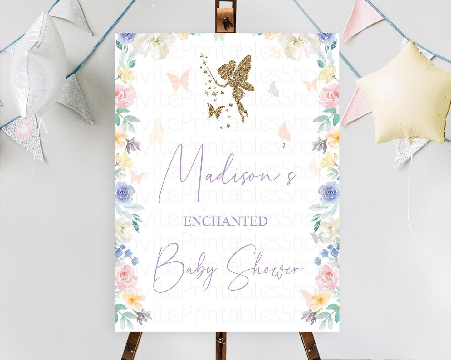 Fairy Baby Shower Welcome Sign Fairy Welcome Board Enchanted Garden Pastel Floral Butterfly Decor Secret Garden Fairy Welcome Sign D10761