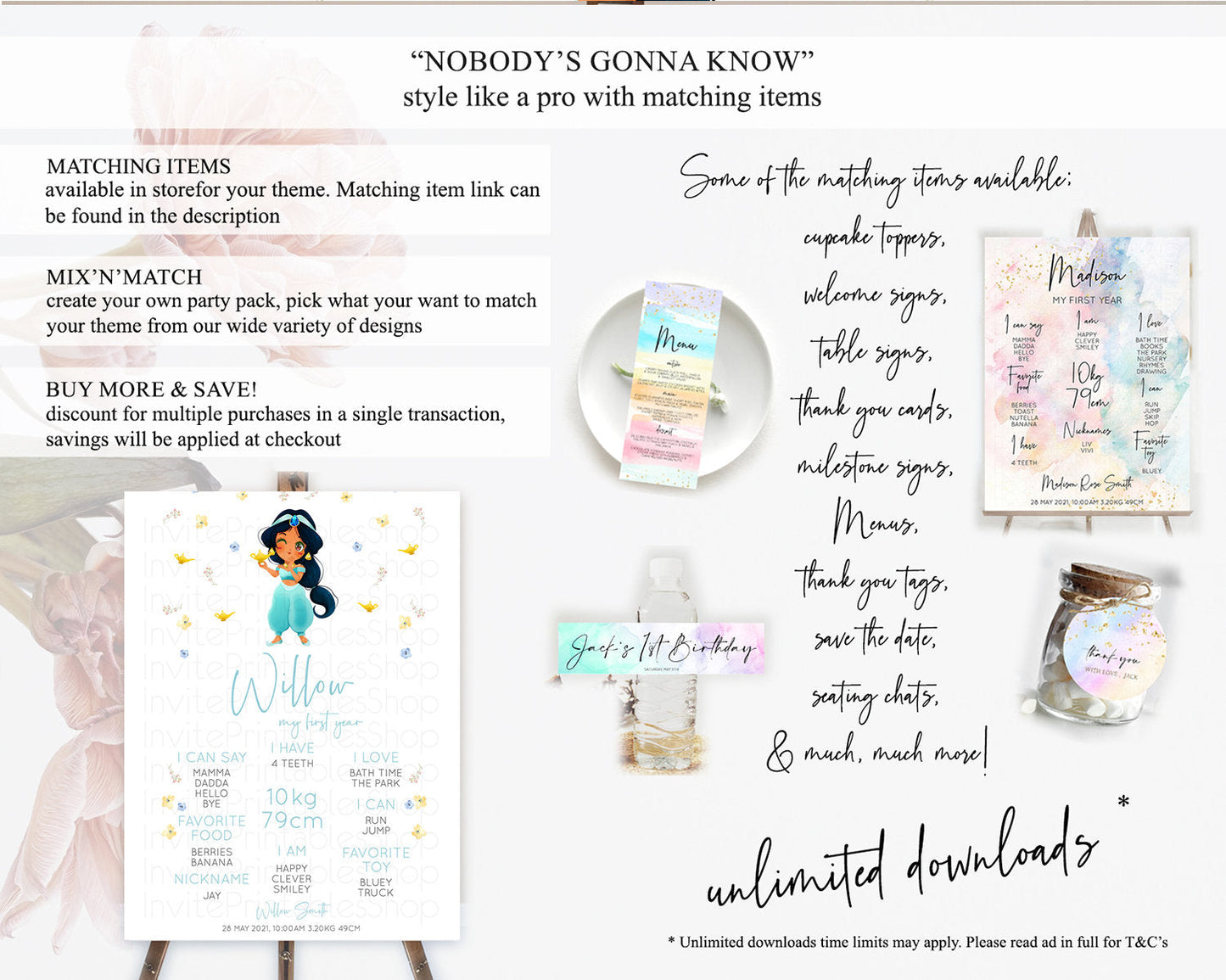 Princess First Birthday Milestone Poster Castle Milestone Board Secret Garden Enchanted Castle Pastel Floral Garden First Birthday D10887