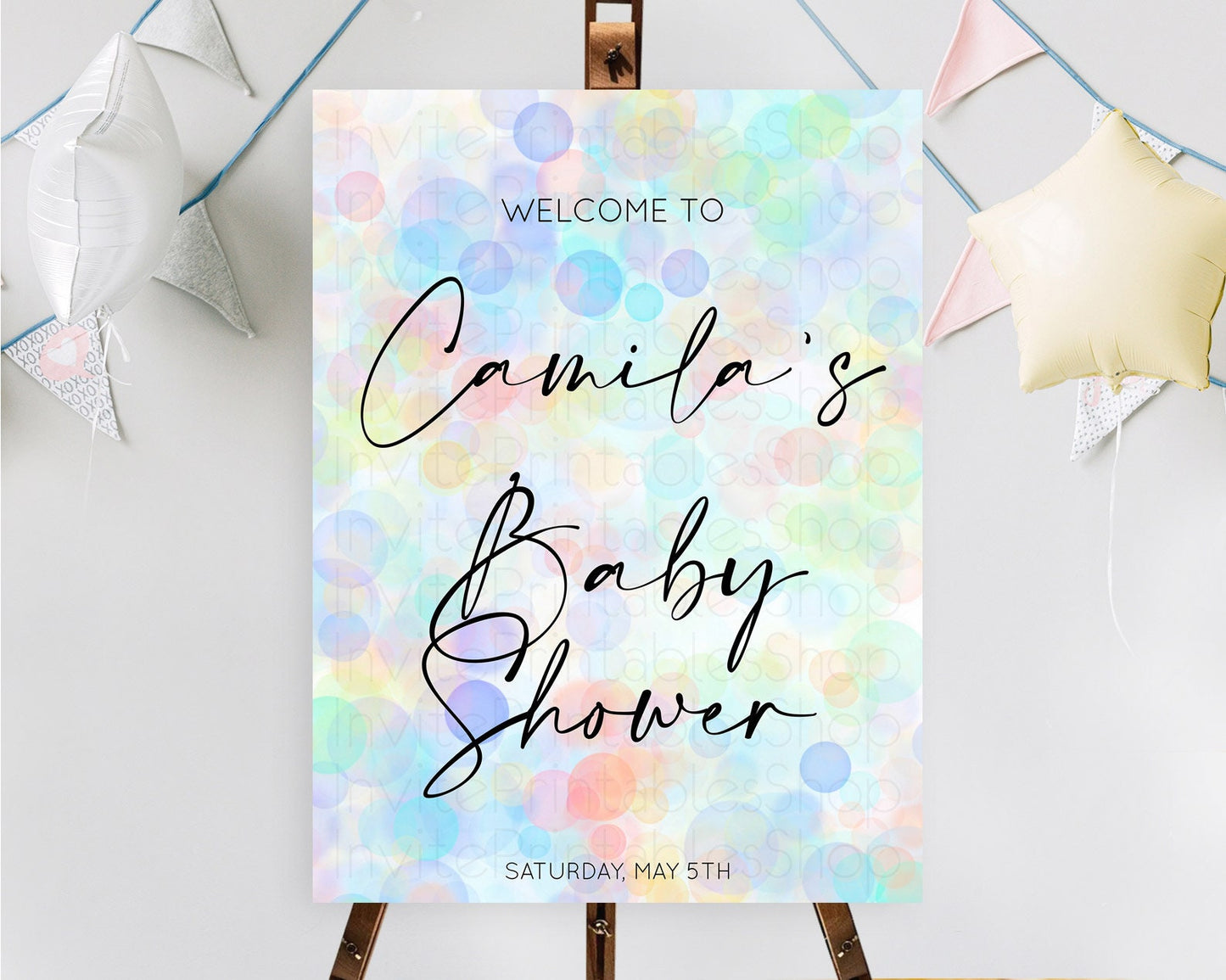 Pastel Baby Shower Welcome Sign Bubble Bath Baby Shower Party Rainbow Welcome Board Pastel Bubbles Colorful Confetti Welcome Poster D10446