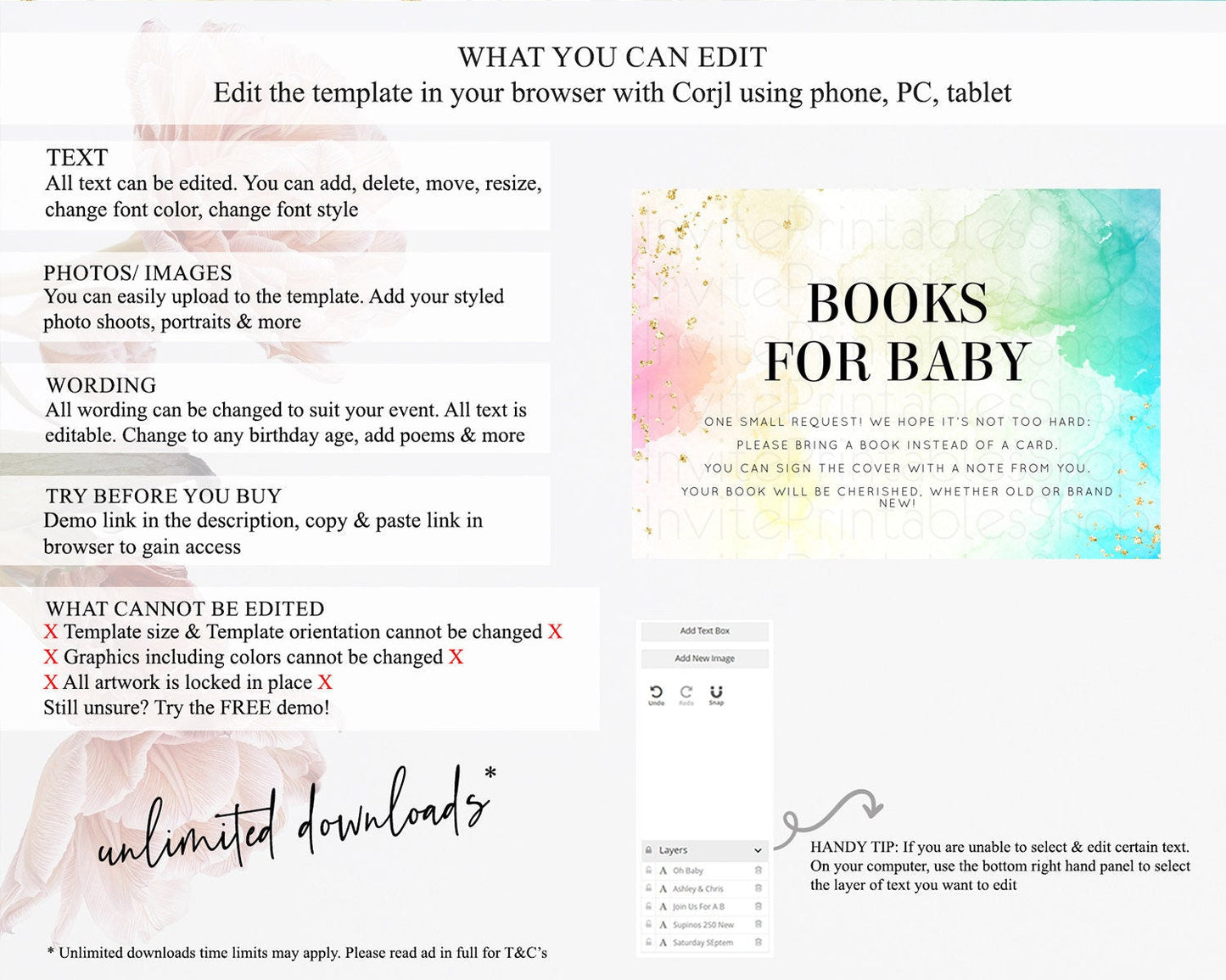 Pastel Books For Baby Card Pastel Rainbow Book Insert Colorful Ombre Watercolor Book Card Confetti Glitter Baby Book Poem Request D10770