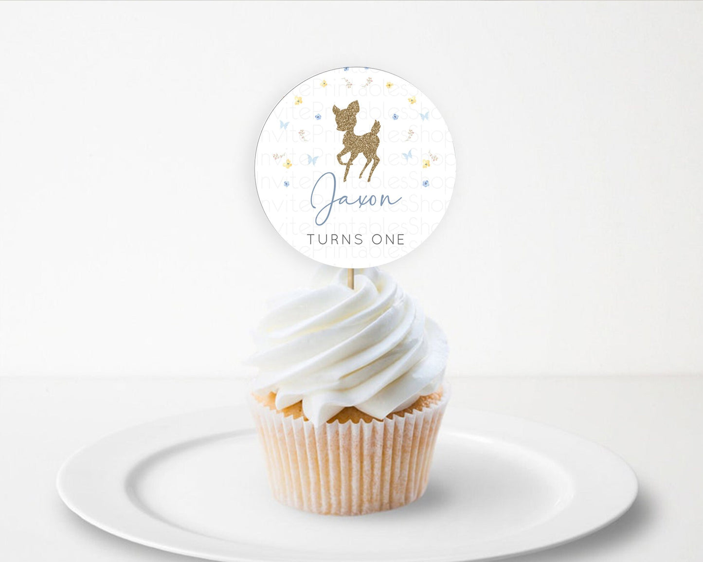 Fawn Cupcake Toppers Deer Cupcake Toppers Enchanted Forest Party Butterfly Pastel Flowers Woofland Cupcake Toppers First Birthday D10360