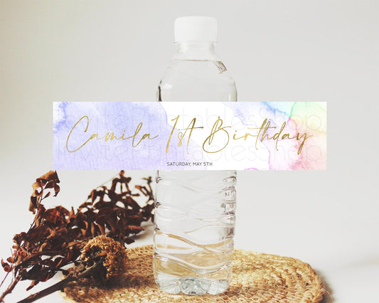 Editable Pastel Water Label Template Pastel Ombre Rainbow Watercolor Colorfu