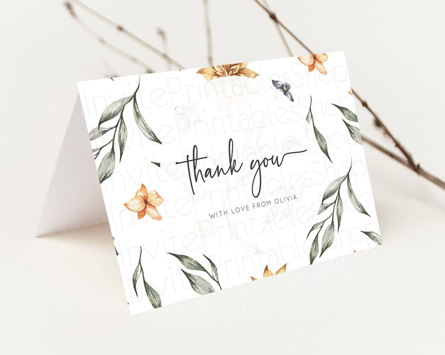 Leafy Thank You Green Leaf Thank You Card Eucalyptus Fern Leaves Cards Watercolor Boho Garden Teacher Thank You Cards Template D10544