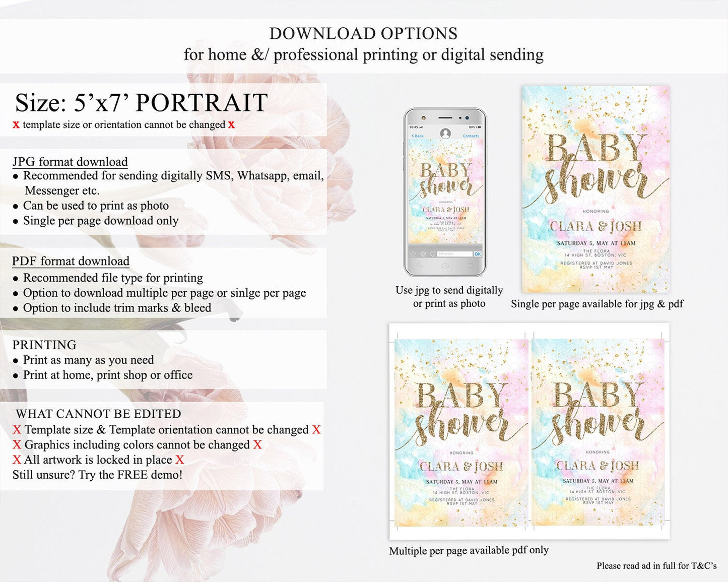 Pastel Baby Shower Invitation Rainbow Baby Shower Invitation Colorful Pastel Watercolor Invitation Gold Glitter Sprinkles Ombre D10548