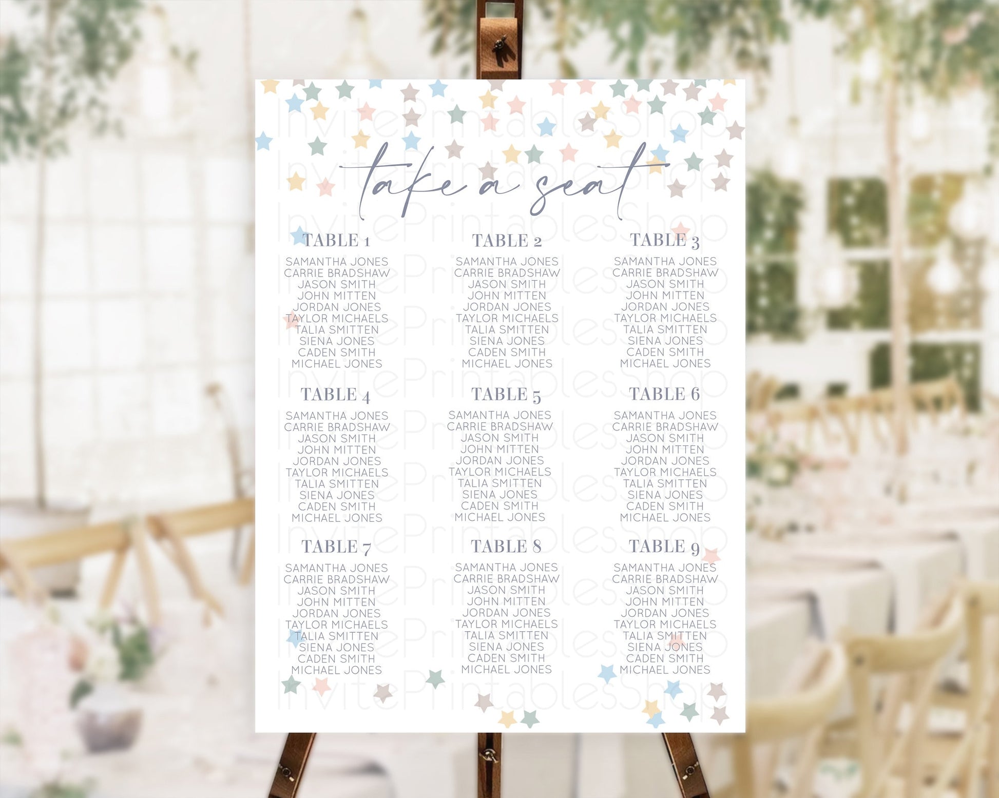 Editable Star Seating Chart Pastel Stars Seating Chart Shooting Star Sprinkl