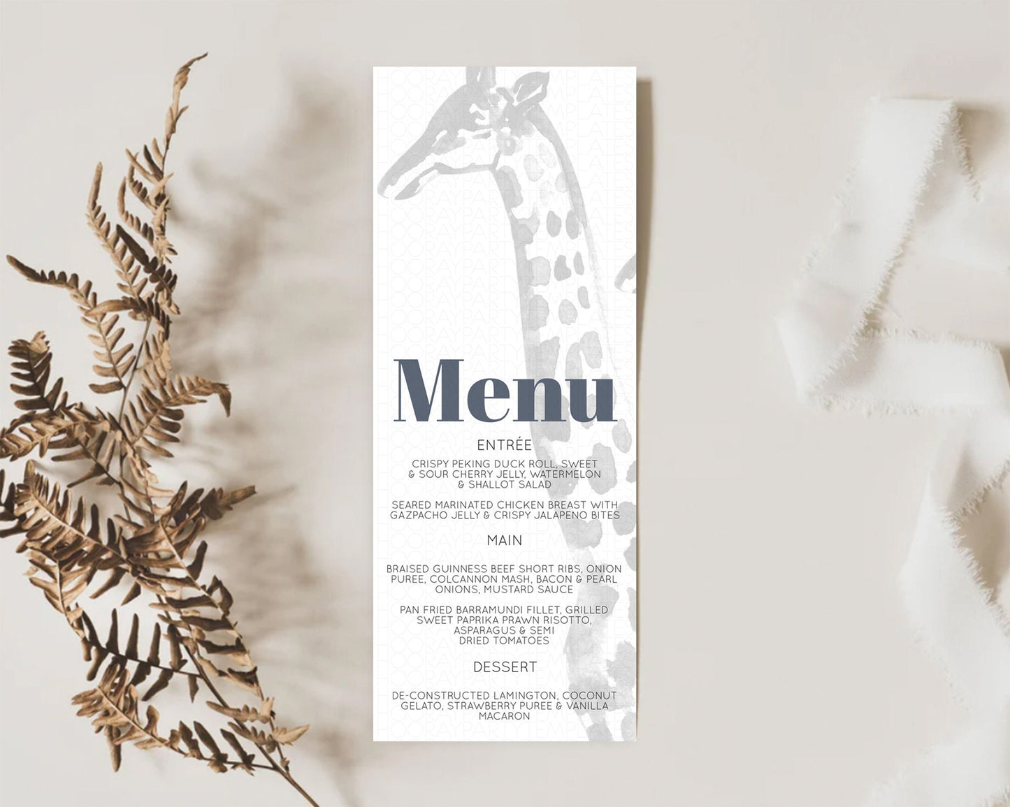 Giraffe Menu Giraffe Menu Template Giraffe Party Table Decor Safari Adventure Decor Zoo Giraffe Dinner Dessert Party Food Menu D10306